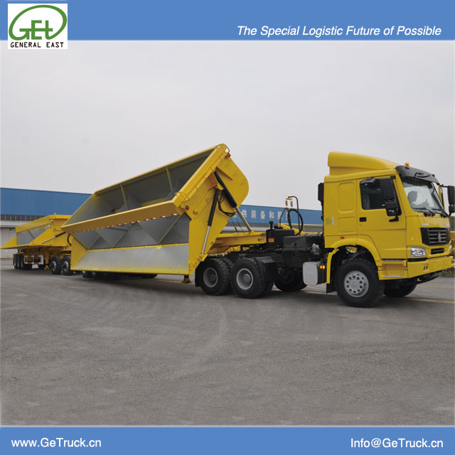 Side hydraulic dump semi-trailer train from 14m to 44m capacity from 60 tons to 200T