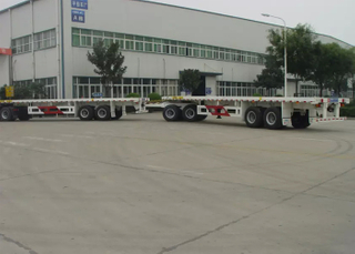 80ft Draw Bar Double FlatBed Semi Trailer Train with 1 Flatbed Trailer And 1 Draw Bar Trailer